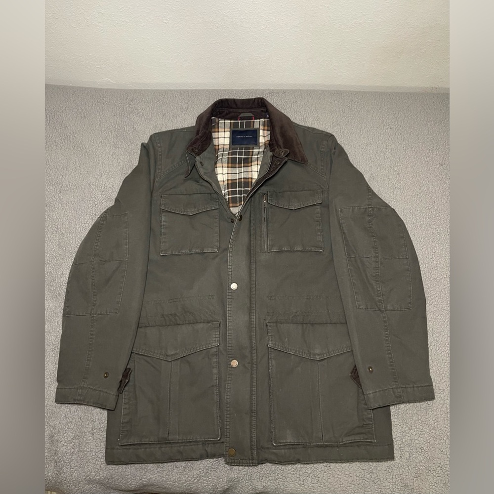 MENS TOMMY HILFIGER FIELD SPORTS HUNTING BOMBER FIELD JACKET SIZE L DISTRESSED